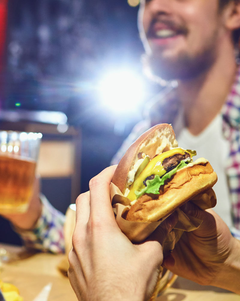 burger and beers at tavern